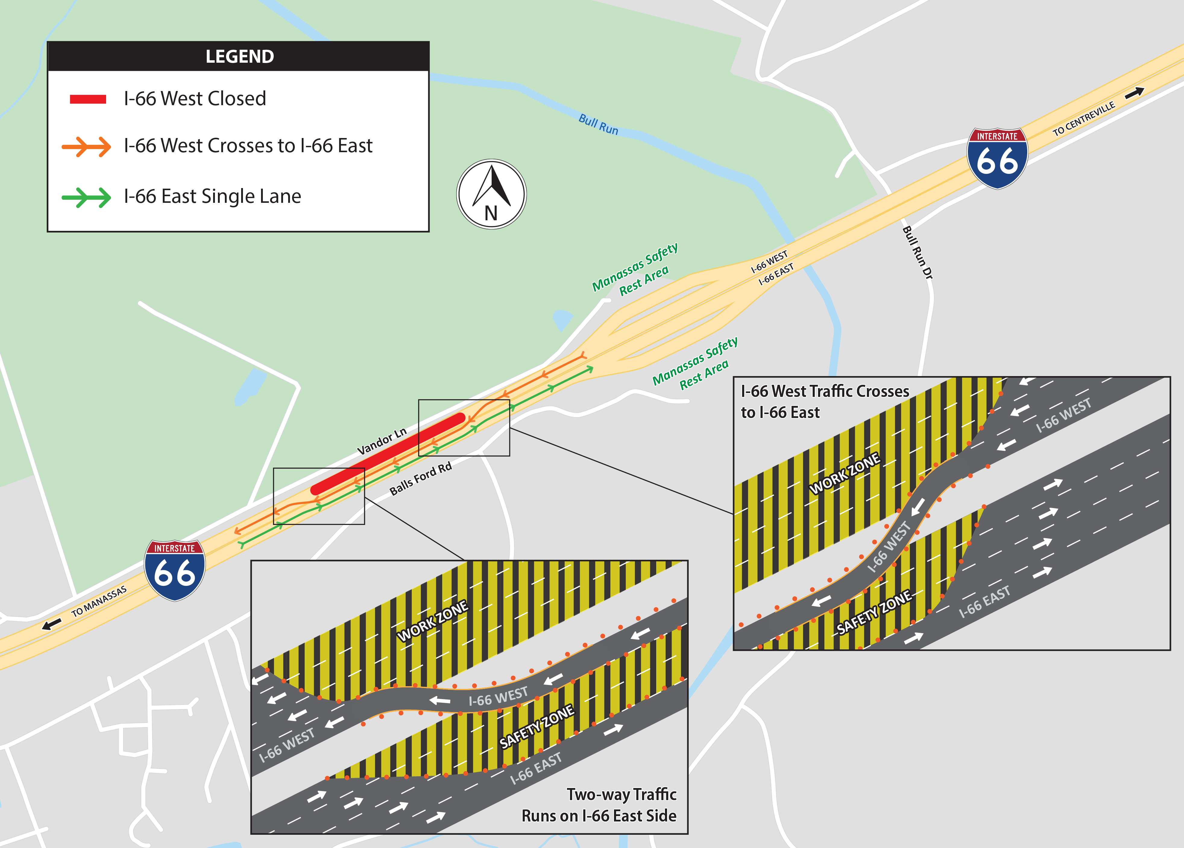 I-66E/W Closed at Manassas Safety Rest Area 1.8.2022