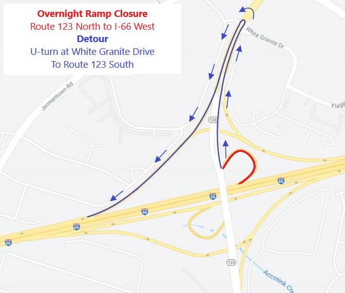 Detour for closure of ramp from VA-123N to I-66W