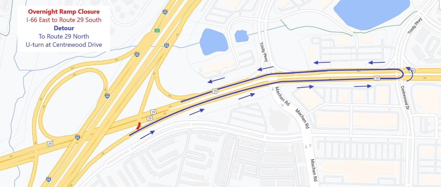 Detour map for ramp closure